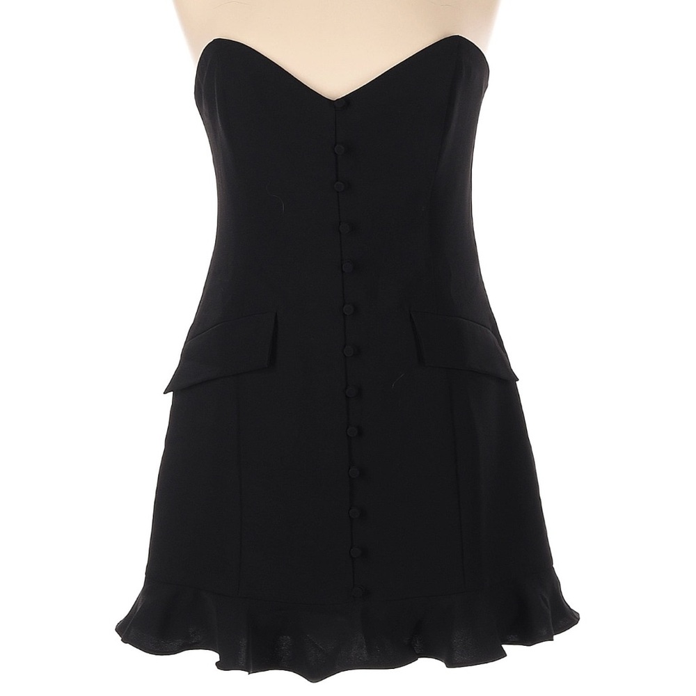 Amanda Uprichard Black Getty Strapless Button Down Romper Mini Cocktail Dress L